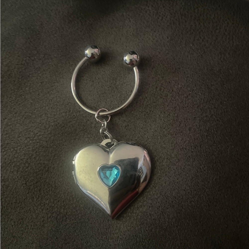Silver Heart Locket with Blue Gem